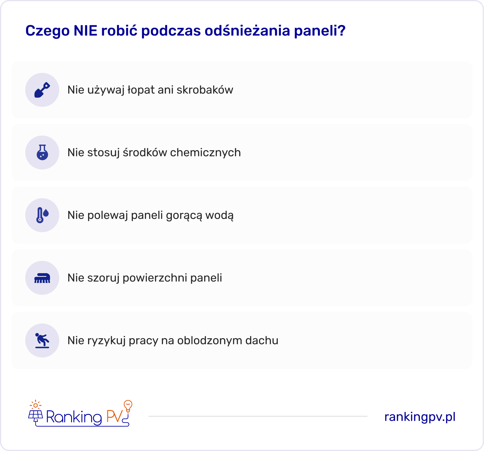 czego nie robić podczas odśnieżania paneli?